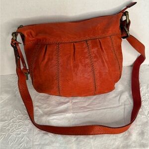 Fossil Talita burnt orange hobo shoulder bag with floral embossing